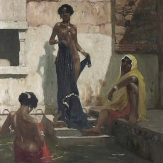 painting of black women taking communal bath